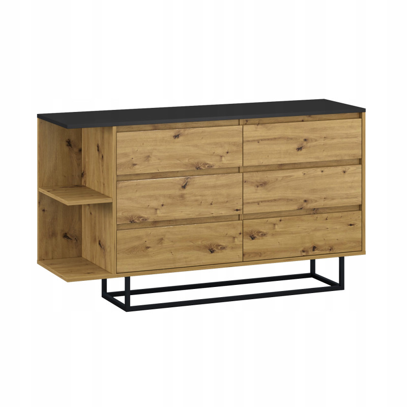 Cassettiera a 6 Cassetti Loft Nera con Gambe Artigianali