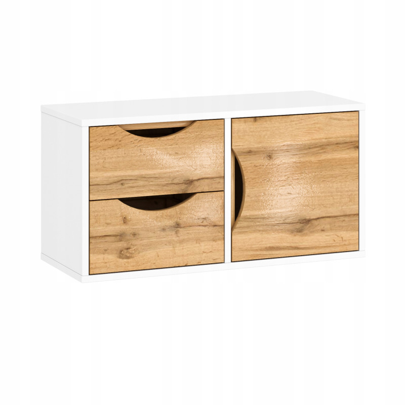 Comodino 2 cassetti rovere Wotan inserto per ripiano moderno