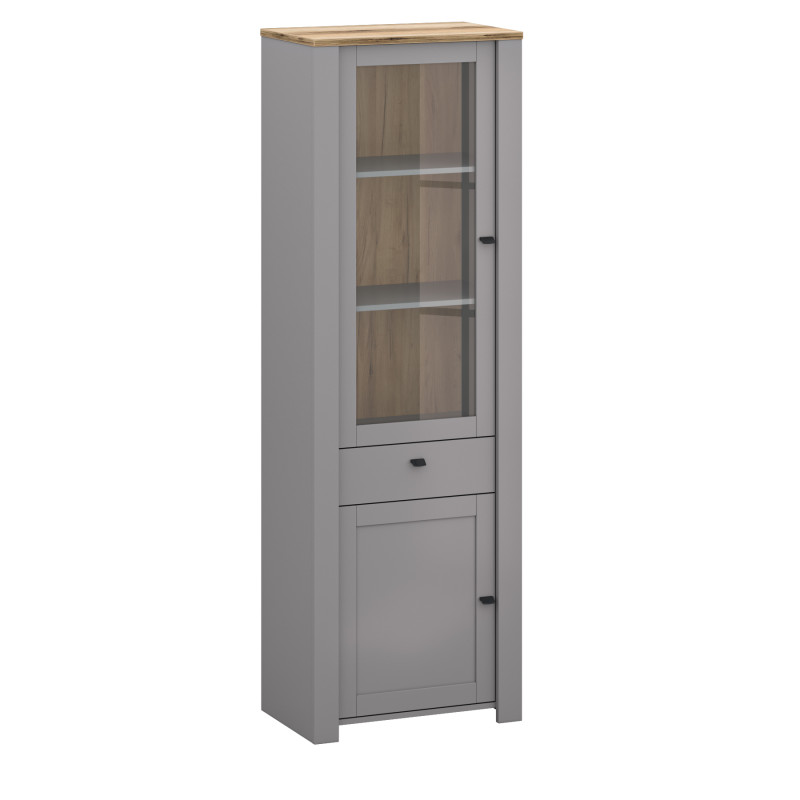 Vetrina Latour A 1D con Cassetto Rovere Delano Grigio Chiaro