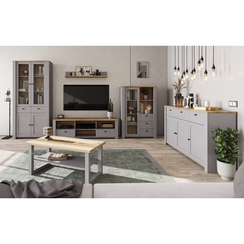 Vetrina Latour A 1D con Cassetto Rovere Delano Grigio Chiaro