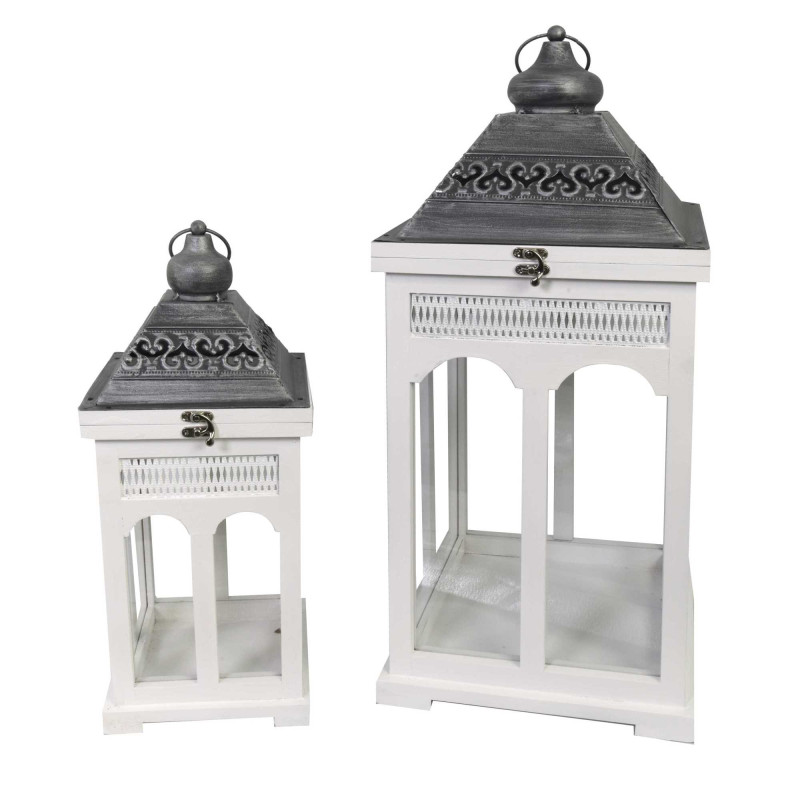 Lanterna legno e metallo bianco argento 27x27xH63 cm elegante