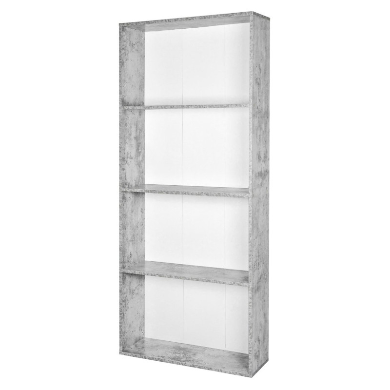 Libreria 4 ripiani cemento bianco legno 73x24x170 moderna