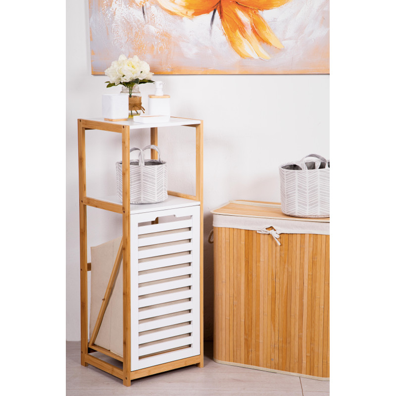Mobiletto Multiuso Adelaide 1 Ripiano 1 Cesto 36x33x98 Naturale/Bianco