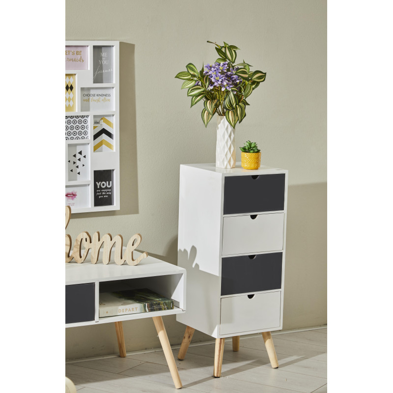 Mobiletto Flynn 4 Cassetti 29x29x76cm Bianco/Grigio Moderno
