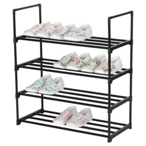 Zoom Scarpiera Scaffale 4 Ripiani In Metallo Nero 65,5x29,5x72 Cm