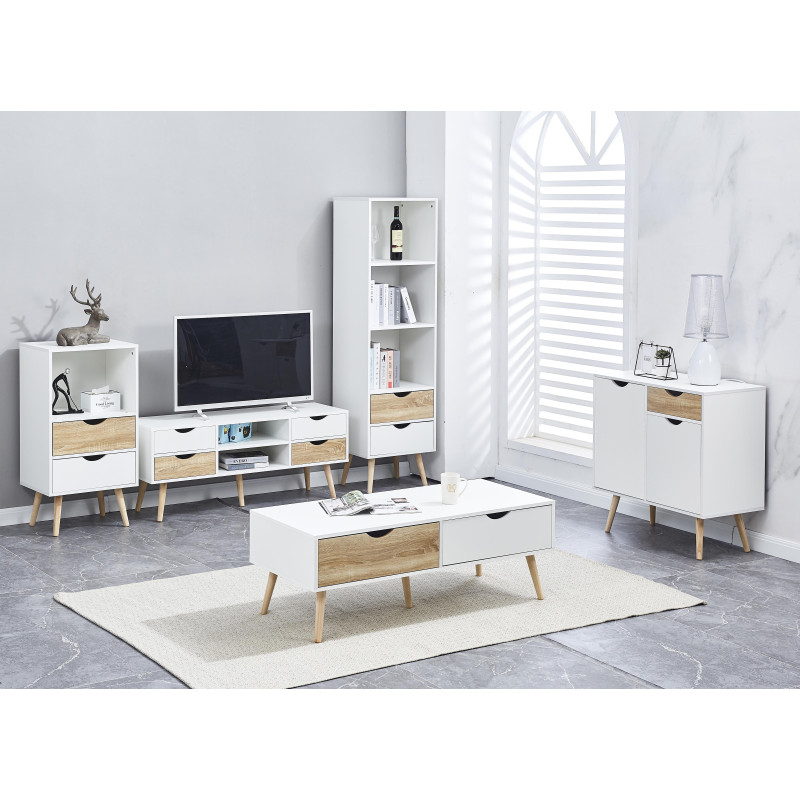 Mobiletto Bolt 2 Ante 1 Cassetto 80x40x80cm Bianco/Naturale