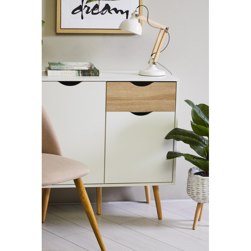 Mobiletto Bolt 2 Ante 1 Cassetto 80x40x80cm Bianco/Naturale