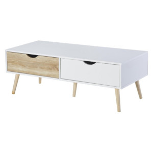 Tavolino Bolt 2 Cassetti 120x54x34cm Bianco/Naturale Moderno