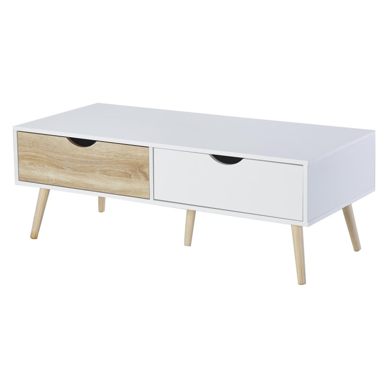 Tavolino Bolt 2 Cassetti 120x54x34cm Bianco/Naturale Moderno