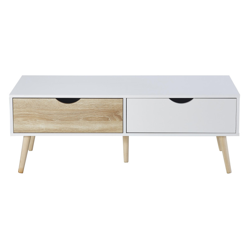 Tavolino Bolt 2 Cassetti 120x54x34cm Bianco/Naturale Moderno