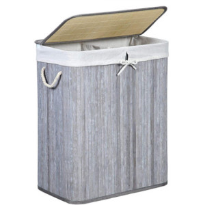 Portabiancheria Pieghevole Bamboo Grigio 2 Scomparti 52x32x63cm