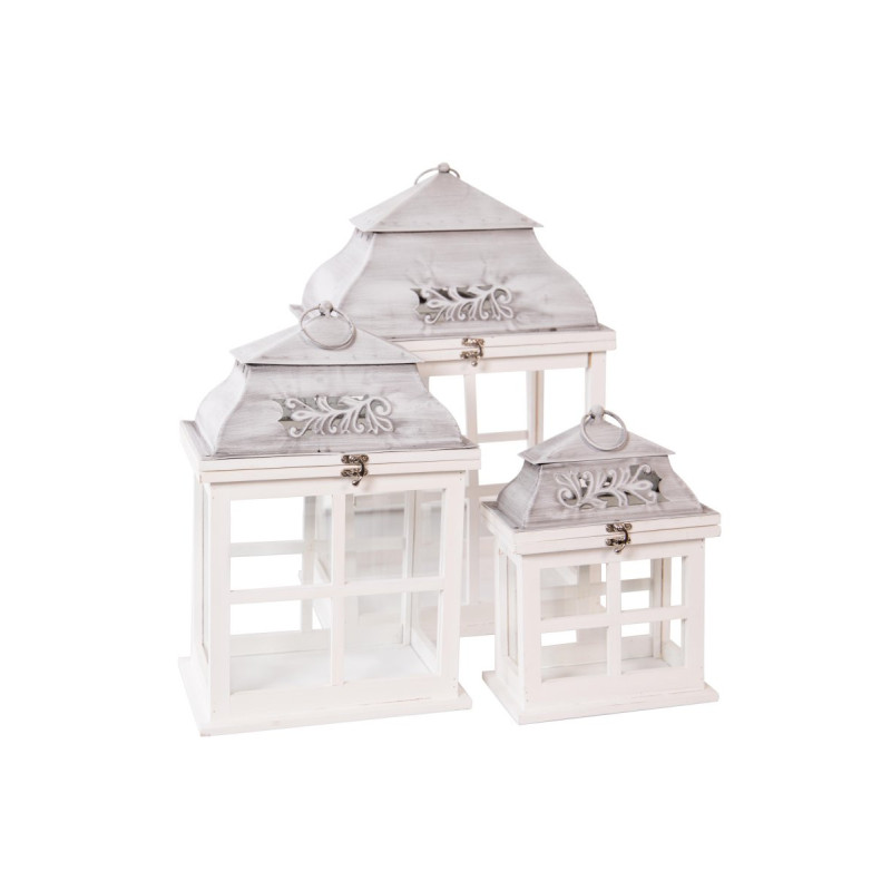 Set 3 Lanterne Metis in Legno Bianco: Eleganza e Atmosfera