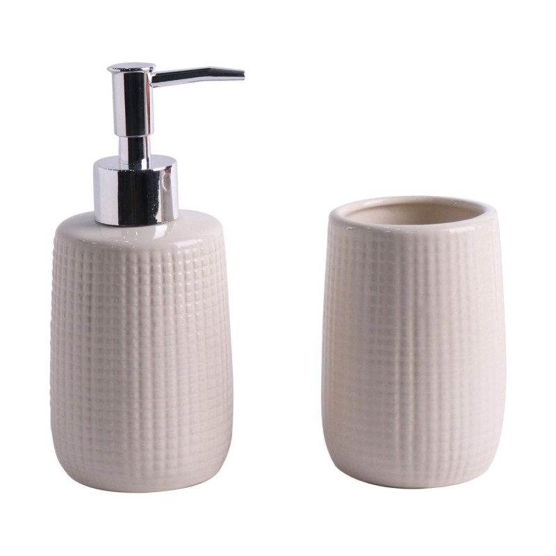 Set 2 Pezzi Nancy Ceramica Crema: Dosatore e Portaspazzolino