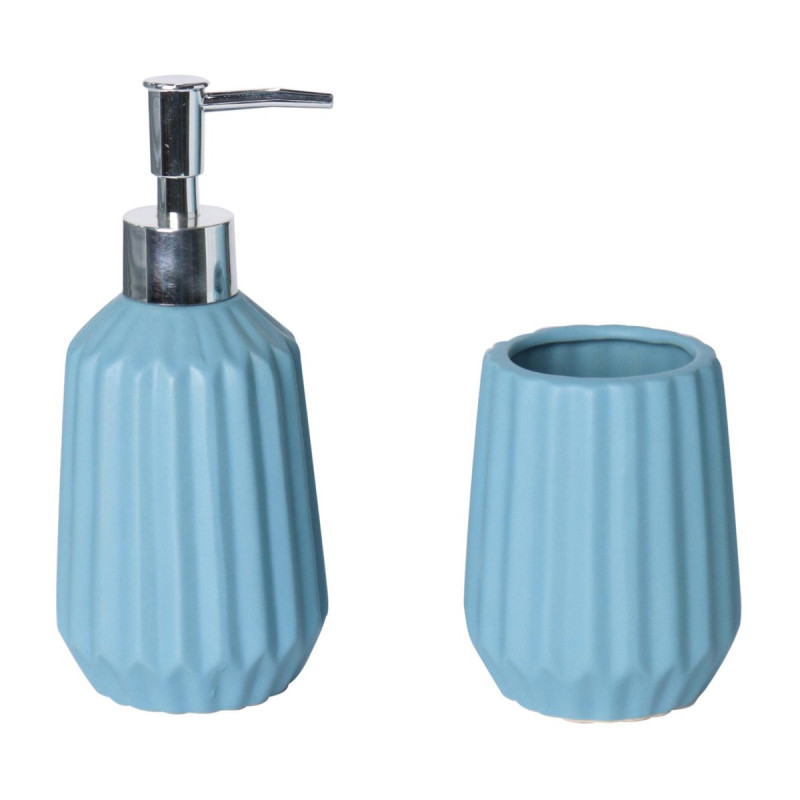 Set 2 Pezzi Matisse Ceramica Azzurro Dosatore e Portaspazzolino