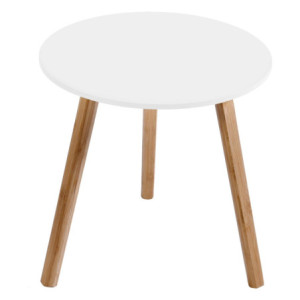 Tavolino Lizzy Bianco Ø40xH40cm MDF e Bamboo