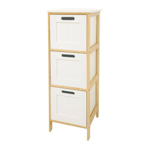 Cassettiera Levia 3 Cassetti MDF Bianco e Bamboo