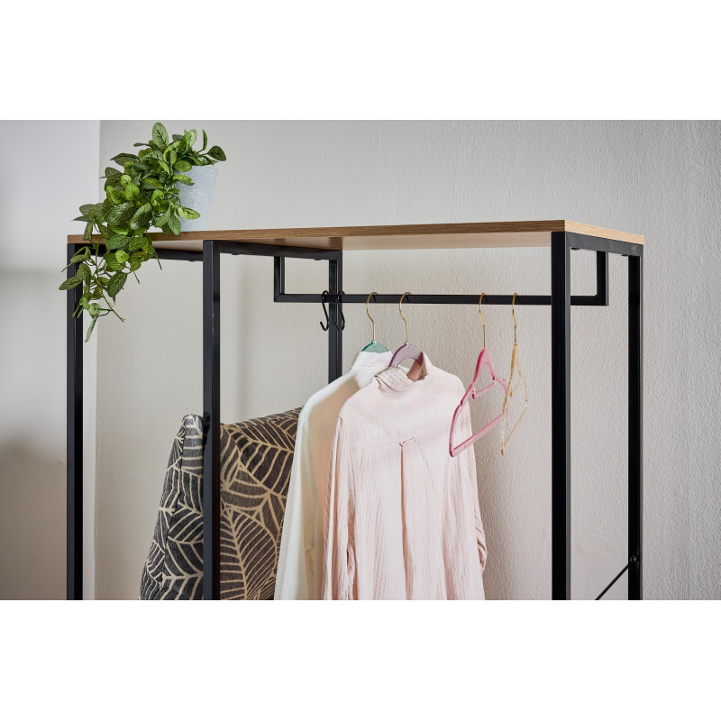 Porta Abiti 3 Ripiani Hamilton Metallo Nero Legno 90x40x166,8cm