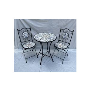 Set Positano Tavolo e 2 Sedie Ferro Battuto e Mosaico Giardino