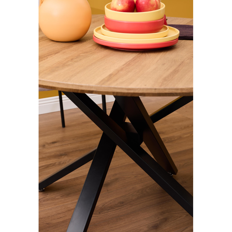 Tavolo Rotondo Jasper Ø120x75 cm Top Noce Gambe Nere