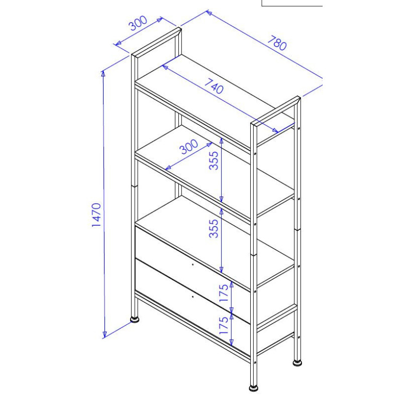 Libreria Hamilton 2 Mensole 2 Cassetti 78x30x147 cm