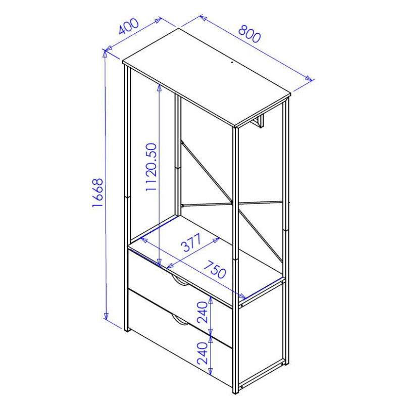 Appendiabiti Hamilton con 2 Cassetti 80x40x166,8 cm