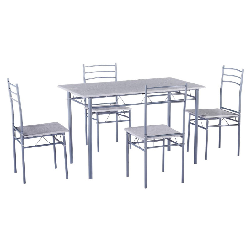 Set Tavolo e 4 Sedie Bergen Stone Grey/Metallo Silver