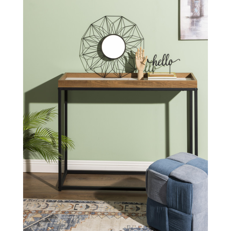 Consolle Ray 100x30x80 cm Top Naturale/Bianco Marmo
