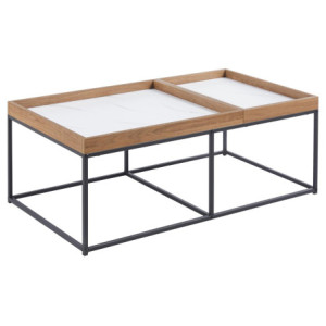 Tavolino Ray 100x50x40 cm Top Naturale/Bianco Marmo