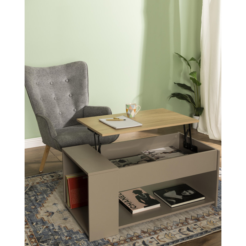 Tavolino Jasmine 100x50x45 cm Tortora e Top Naturale