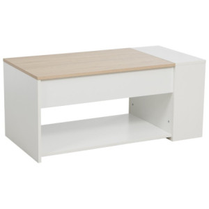 Tavolino Jasmine 100x50x45 cm Bianco Legno e Top Naturale