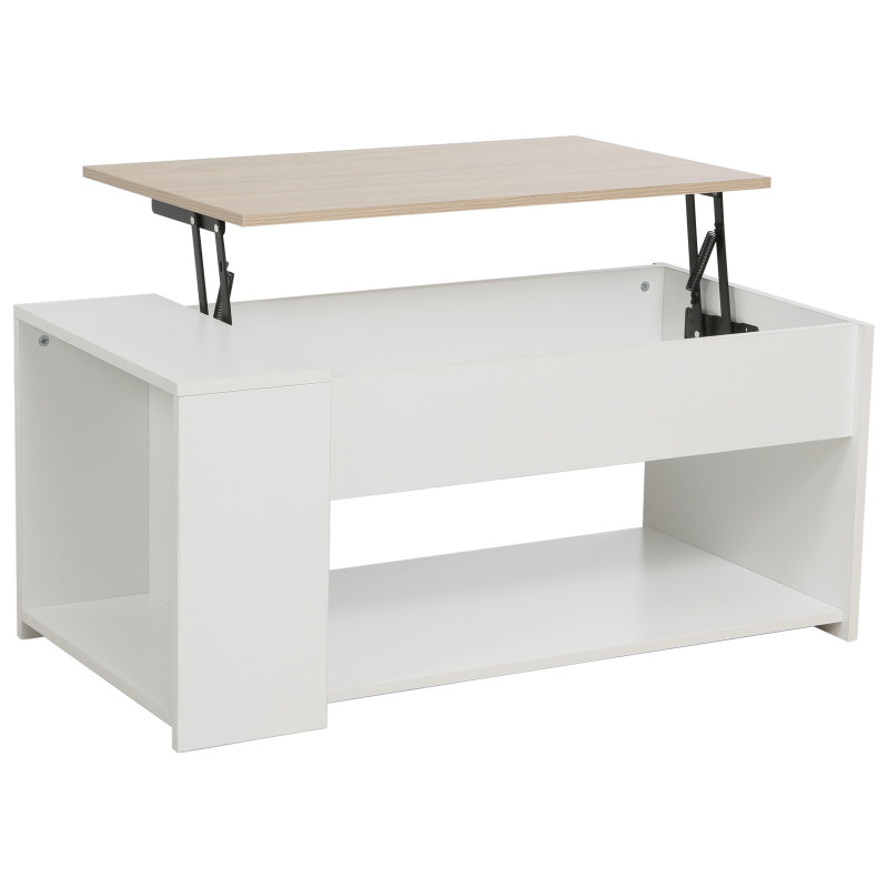 Tavolino Jasmine 100x50x45 cm Bianco Legno e Top Naturale