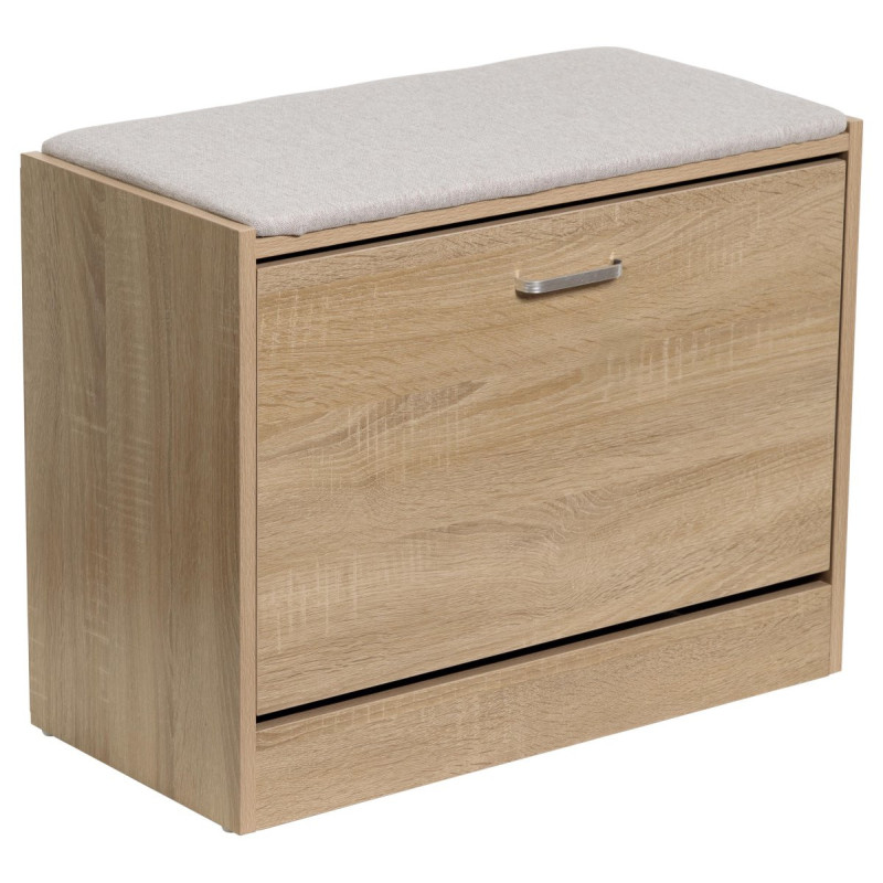 Panca Porta Scarpe Quercia con Cuscino Tortora 80x30x45 cm