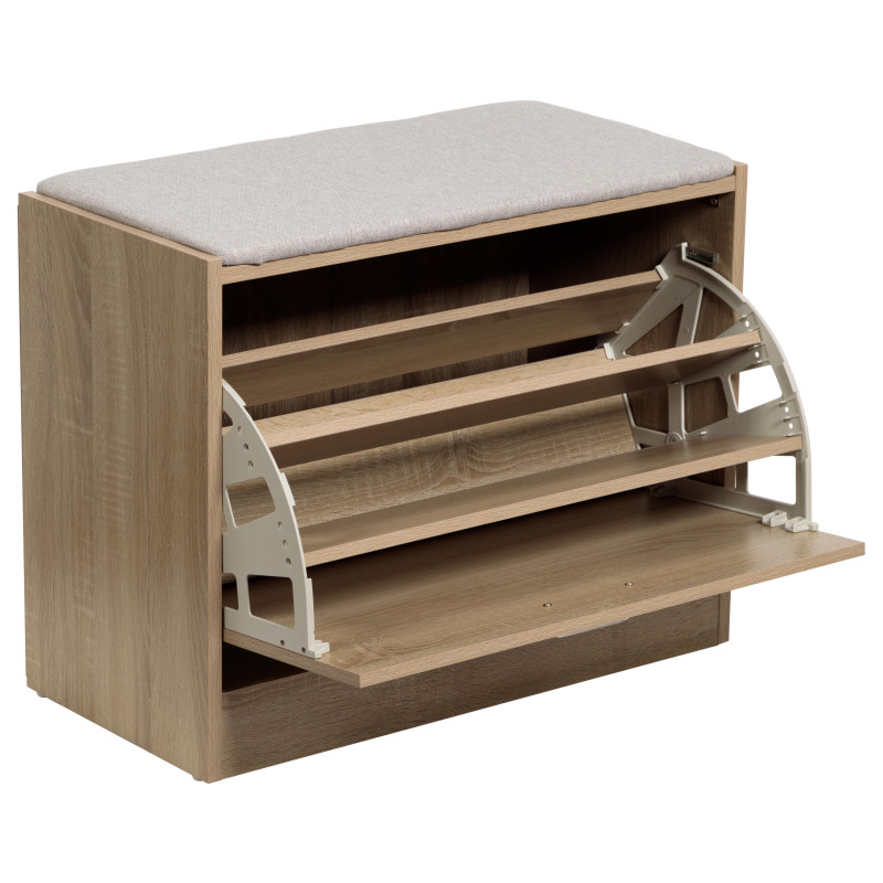 Panca Porta Scarpe Quercia con Cuscino Tortora 80x30x45 cm