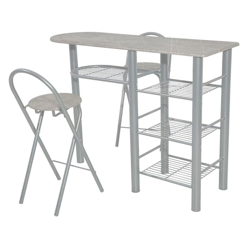Set Banco Cucina e 2 Sedie Oslo Grigio Pietra e Silver