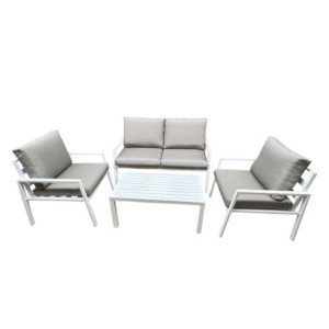 Salotto 4 Pezzi Monroe Bianco Polyrattan Giardino Moderno