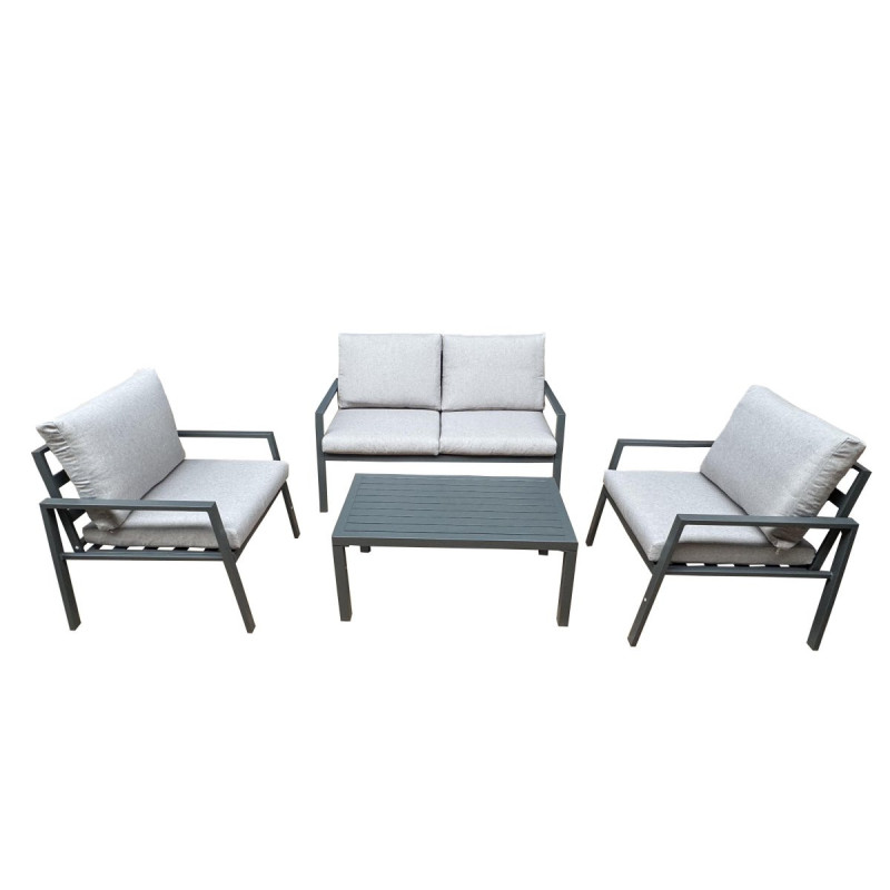 Salotto 4 Pezzi Monroe Grigio Polyrattan Alluminio Giardino