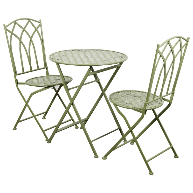 Set 3 Pezzi Clark Verde Lucido Tavolo 60x60 e 2 Sedie Giardino