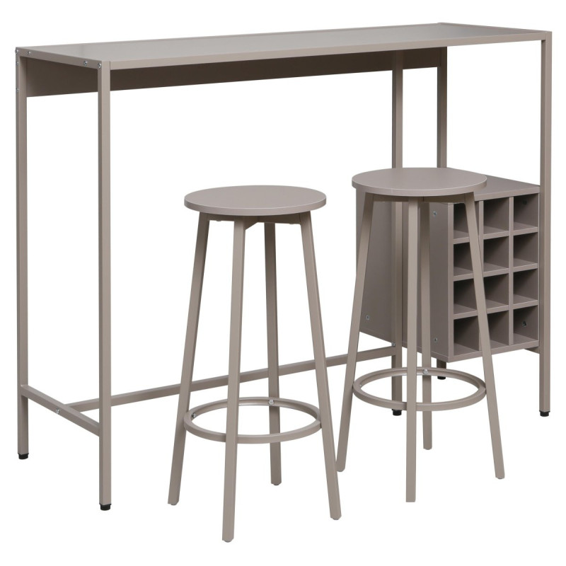 Banco Bar Grancru con 2 Sgabelli e Cantinetta Tortora Design