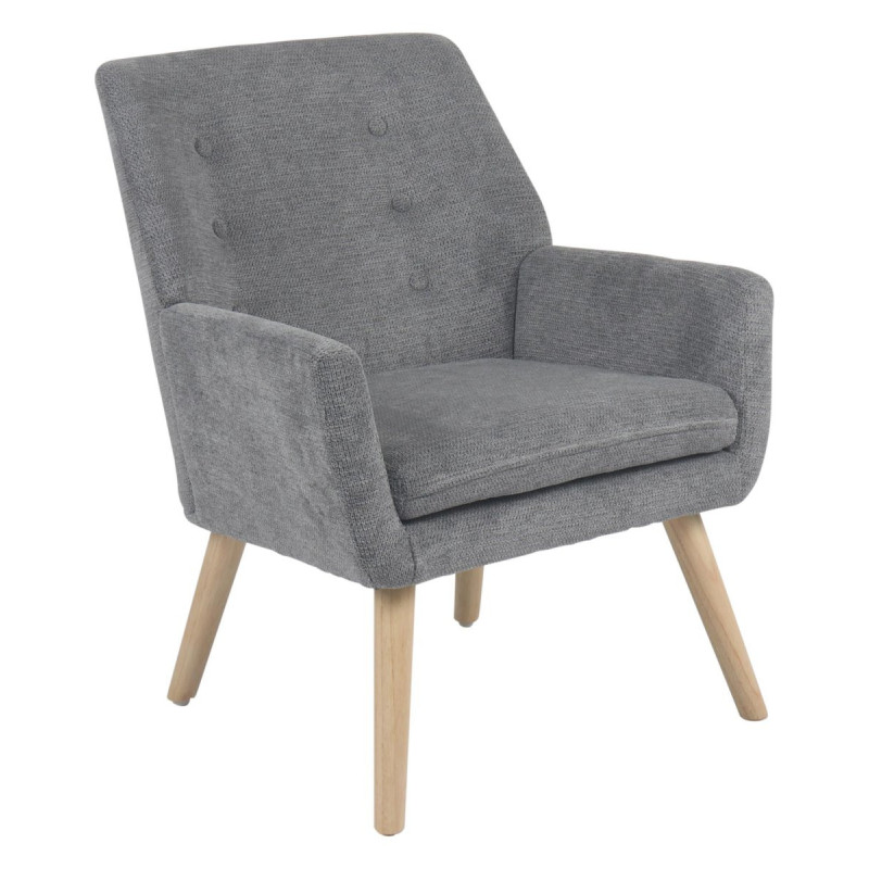 Poltrona Michelle Tessuto Grigio Gambe Legno Naturale Design