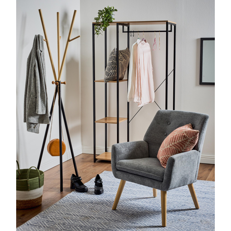 Poltrona Michelle Tessuto Grigio Gambe Legno Naturale Design