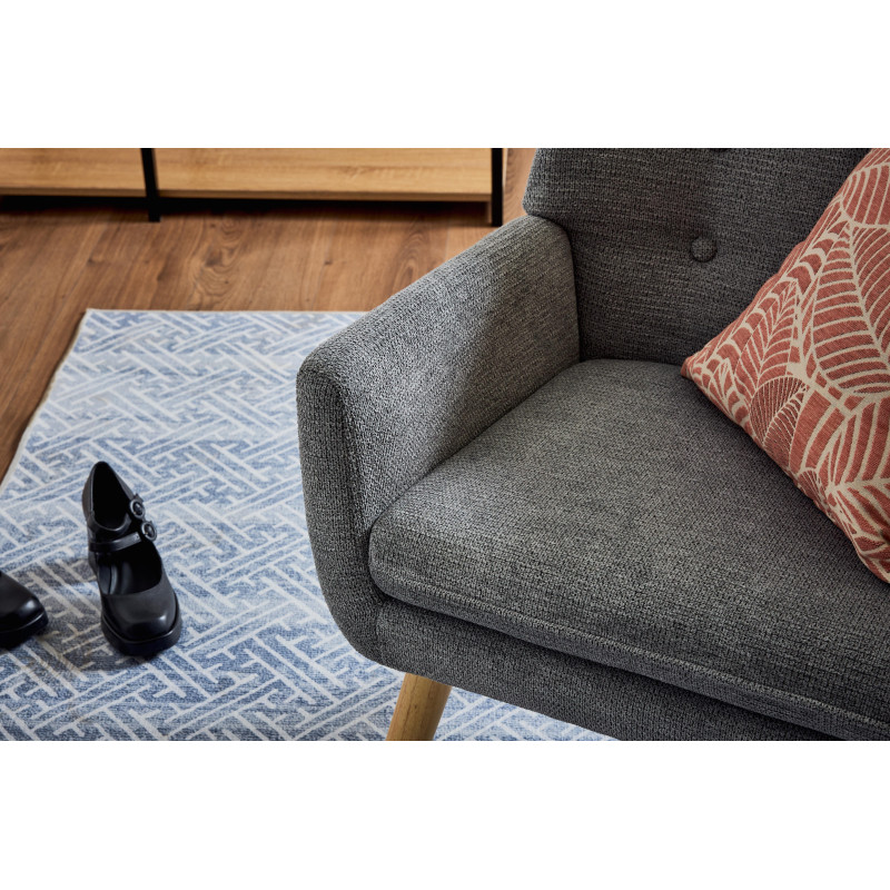 Poltrona Michelle Tessuto Grigio Gambe Legno Naturale Design