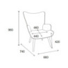 Poltrona Hilary Tessuto Grigio Gambe Legno Naturale Design