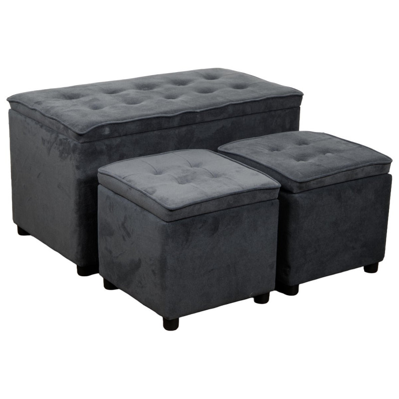 Set 3 bauli 2 pouf Braies tessuto grigio scuro Casa Collection — levantshop.live