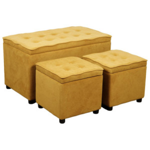 Set 3 Baule + 2 Pouf Braies Tessuto Ocra Salvaspazio