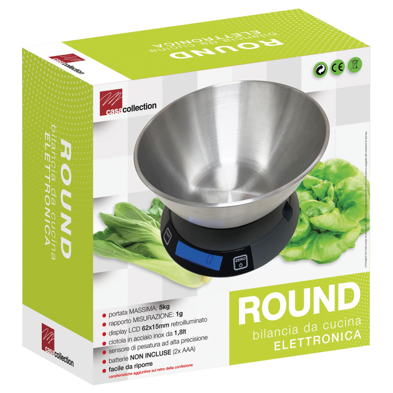 Bilancia Cucina 5kg Elettrica Round Black Compatta e Precisa