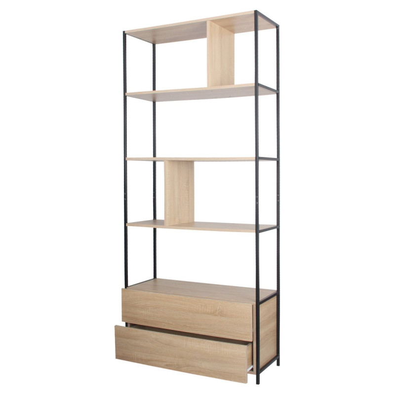 Libreria Chelsea 3 Mensole 2 Cassetti 84x32x189,5 cm Moderna