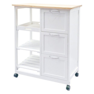 Carrello Cucina Milton 3 Cassetti Vassoio 2 Mensole Bianco Naturale