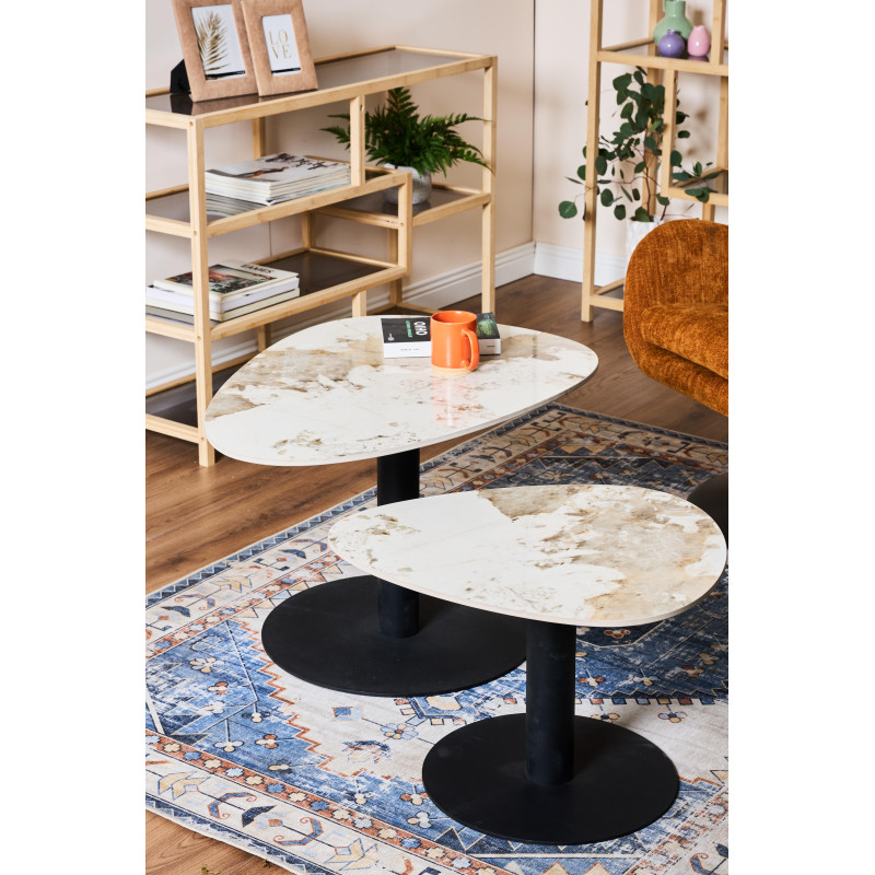 Tavolino Drop 60x50x50 cm Marrone Marmorizzato e Nero Moderno
