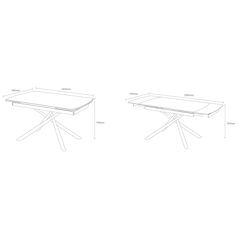 Tavolo Helsinki 140/200x90x76 cm Ceramica Nero Opaco Moderno