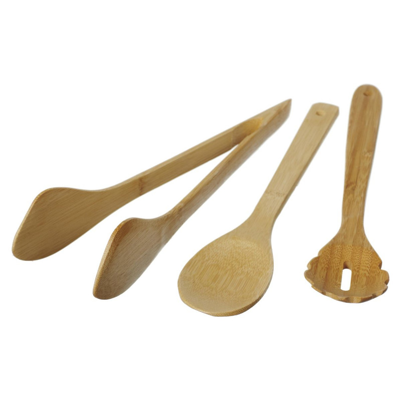 Set 6 Confezioni 3 Pezzi Utensili Cucchiaio Pinza Servispaghetti Bambù